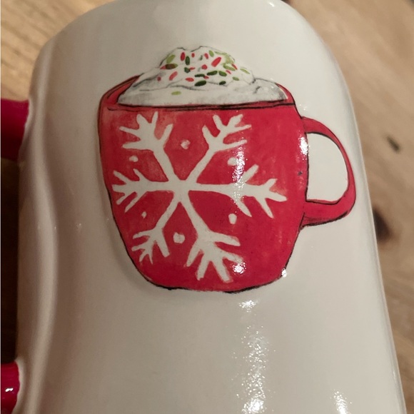 Rae Dunn Ceramic Hot Cocoa Double sided mug 16oz red interior handle holiday - Picture 2 of 6